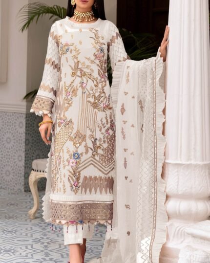 White Color Faux Georgette With Sequence Embroidery Work Straight Salwar Suit