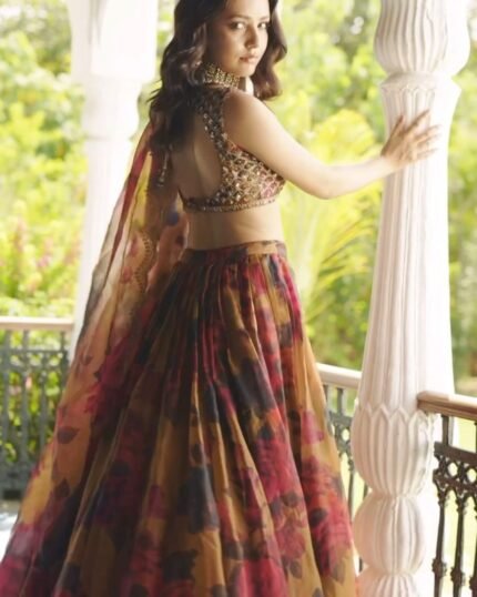 Multi Color Digital Print Embroidery Work Lehenga Choli