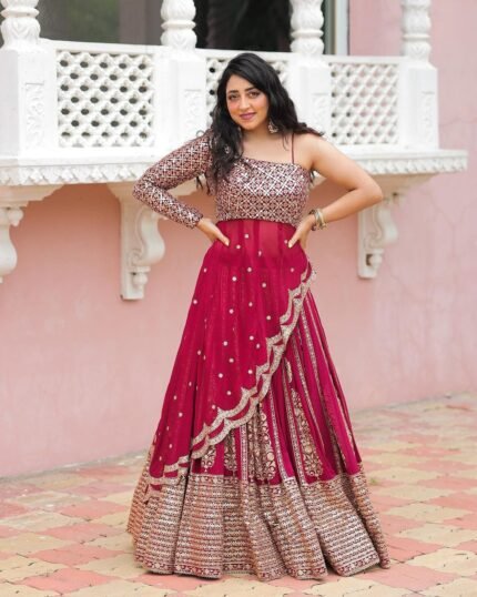 Fancy Pattern Pink Color Lehenga With Top