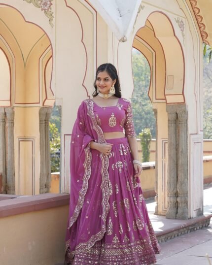 Luxuriant Pink Color Sequence Work Lehenga Choli