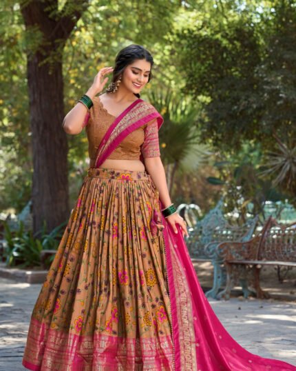 Fabulous Mustard Color Kalamkari Print Traditional Lehenga Choli