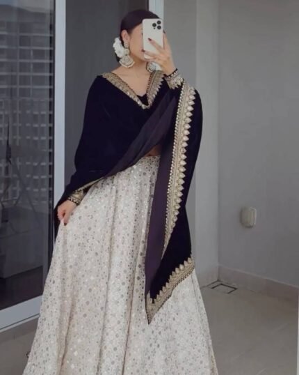 Flattering Black And White Party Wear Lehenga Choli