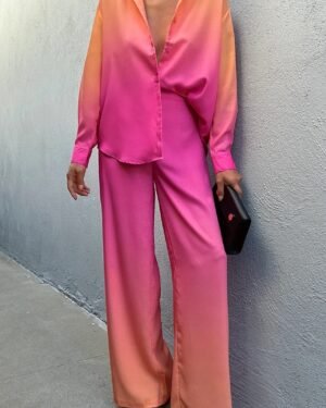 Two Shaded Russian Satin Two Piece Co Ord Set