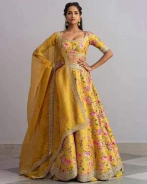 Yellow Color Embroidered Attractive Party Wear Silk Lehenga Choli