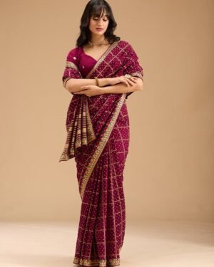 Wine Gold Zariwork Soft Raw Silk Saree