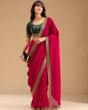 Rani Pink Gold Zariwork Soft Raw Silk Saree