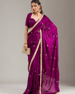 Wine Stonework (Gold) Tissue Saree
