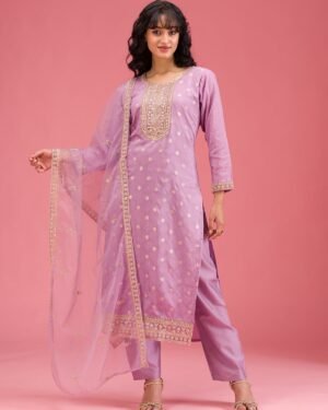 Lavender Cording Chanderi Readymade Salwar Suit