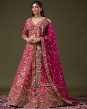 Rani Pink Zariwork Raw Silk Readymade Lehenga