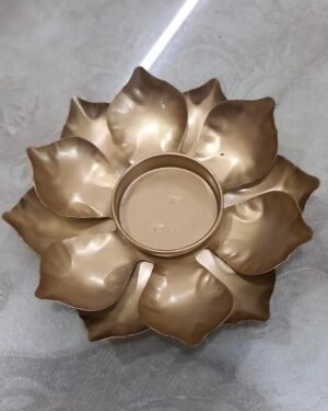 Metal Lotus Diya stand | Floral shape golden candle ?holder for diwali & Navratri decor / Return gifting