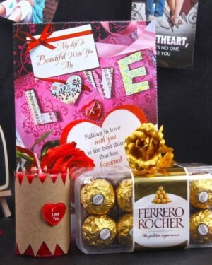 Chocolates With Love Gold Plated Rose Hamper