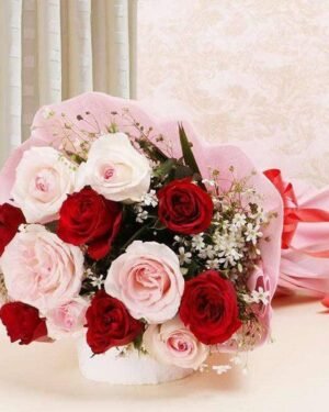 Glamorous Red And Pink Roses Bouquet