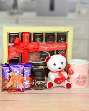 Handmade Chocolates With Mug & Teddy Hamper