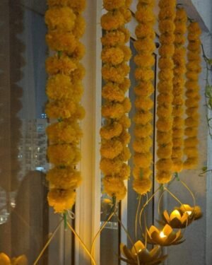 4.5 feet Metal Lotus Candle holder Stand attached to marigold garland / Lotus tea light candle holder decoration for diwali  & events