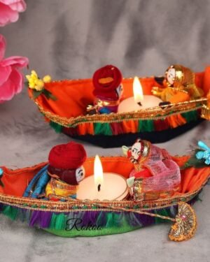 (Pack of 2) Diwali Decor Tealight Candle Holder Handmade Recycled Material Rajasthani Dolls Puppet Tealight Candle Holder,
