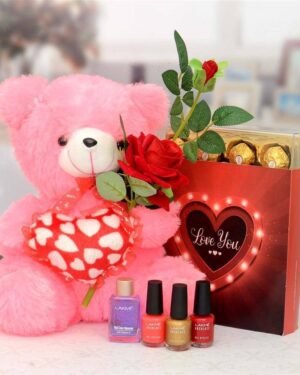 Love You Chocolates With Teddy & Cosmetics Hamper